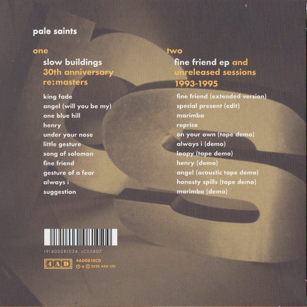 Label Disc: Pale Saints – Slow Buildings (Aniv CD) CD | Relix