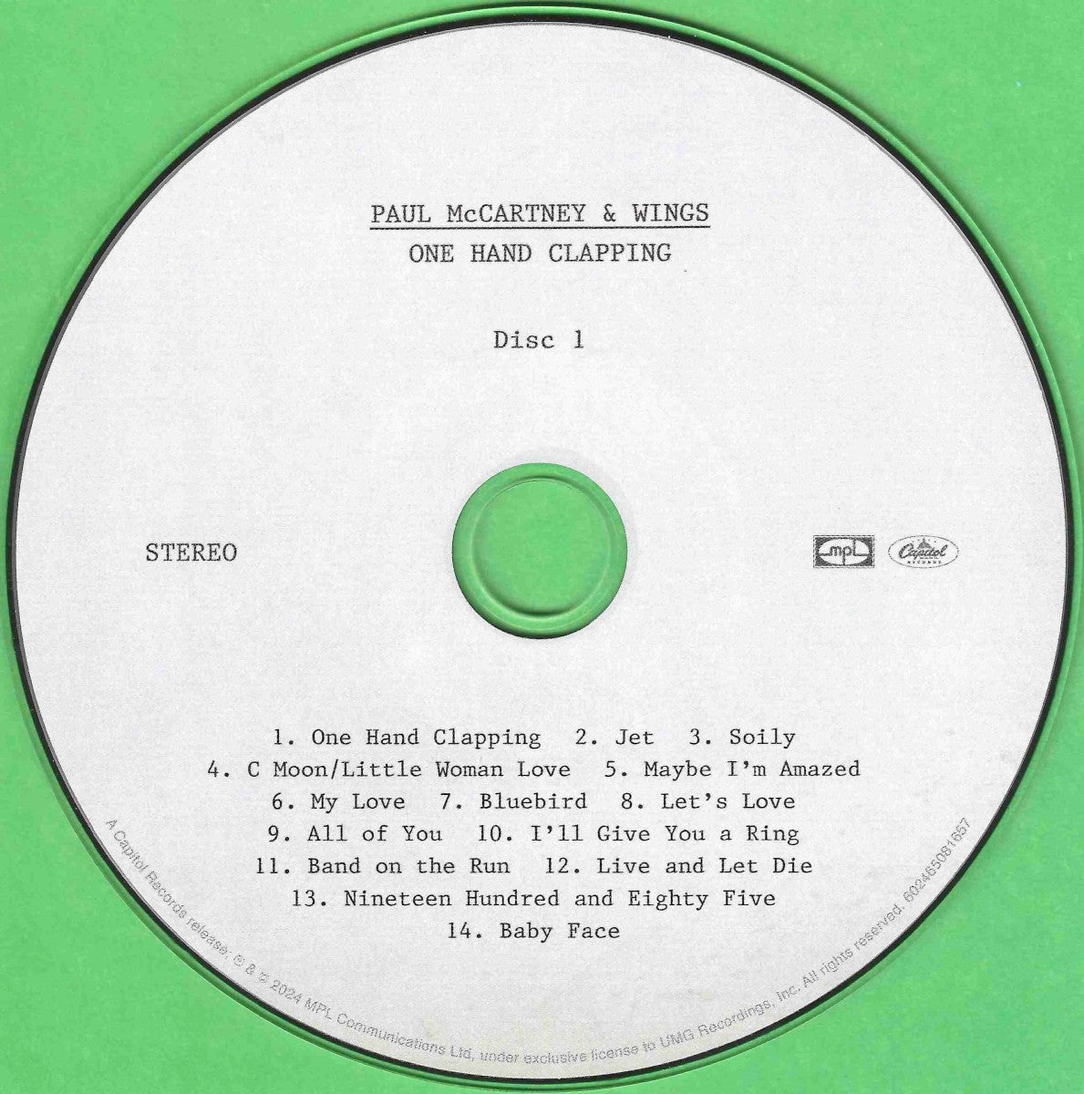 Label Disc: Paul McCartney And Wings – One Hand Clapping CD | Relix