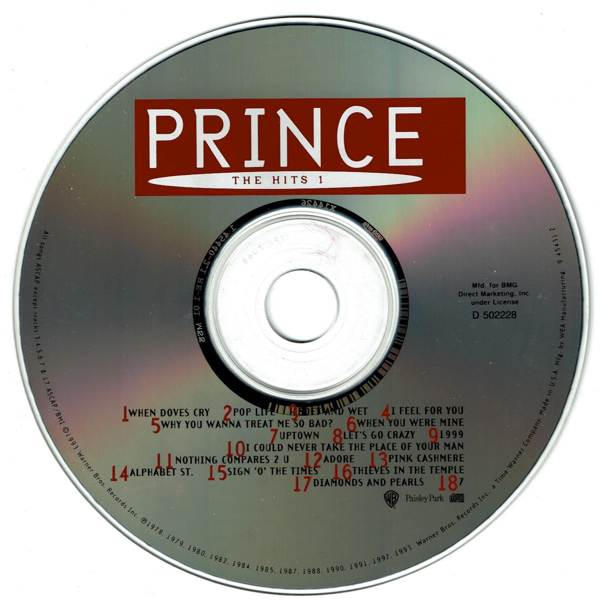 Label Disc: Prince – The Hits 1 CD | Relix