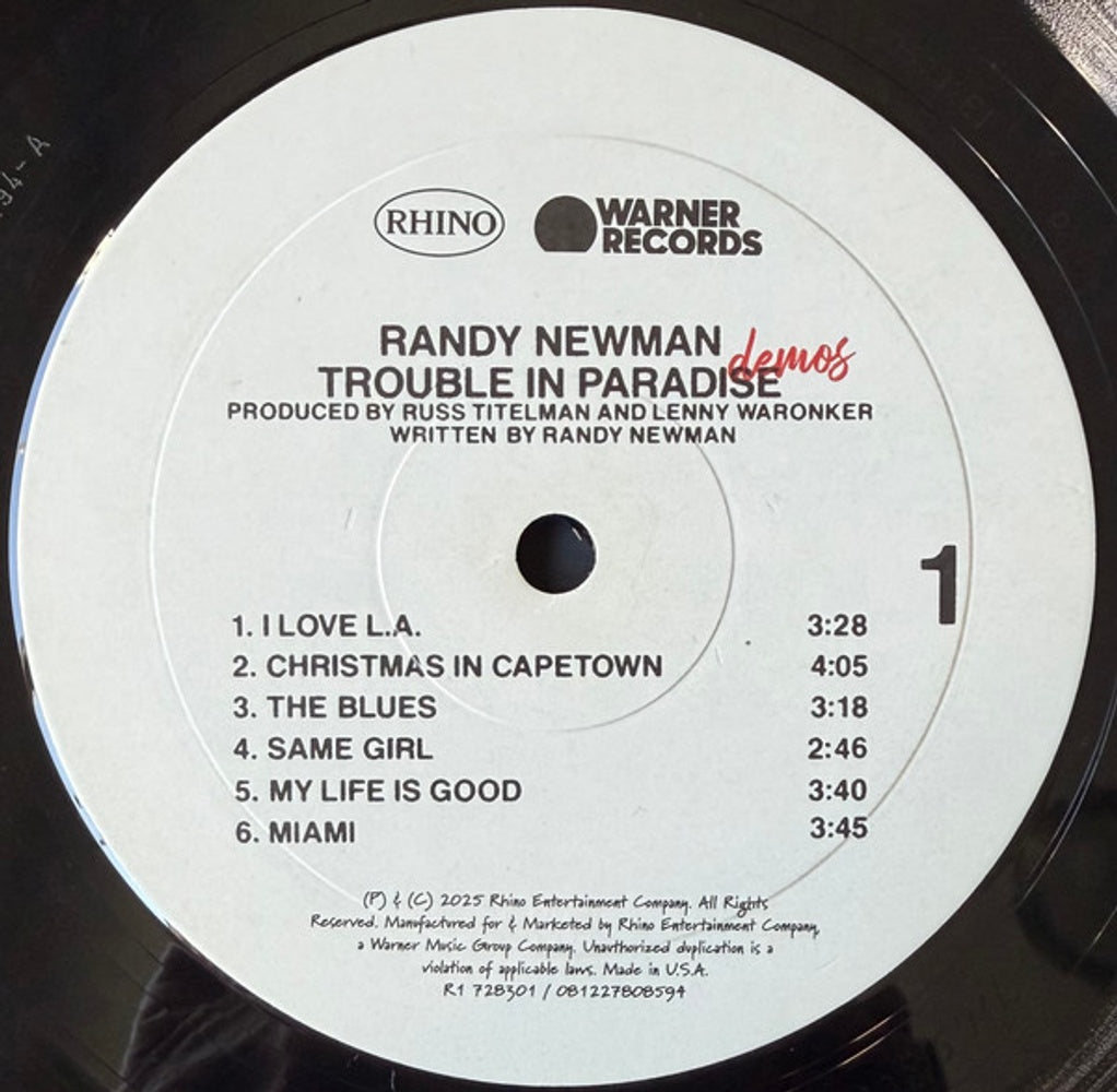 Label Disc: Randy Newman – Trouble In Paradise: Demos (RSD Black Friday 2025 LP Vinyl) Vinyl LP | Relix