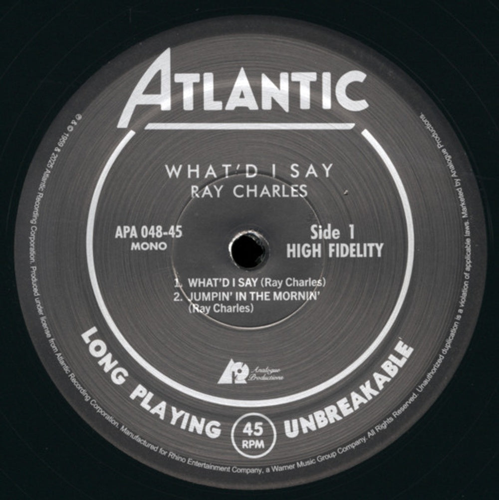 Label Disc: Ray Charles – What'd I Say (Gate, 180 Gram LP Vinyl) Vinyl LP | Relix