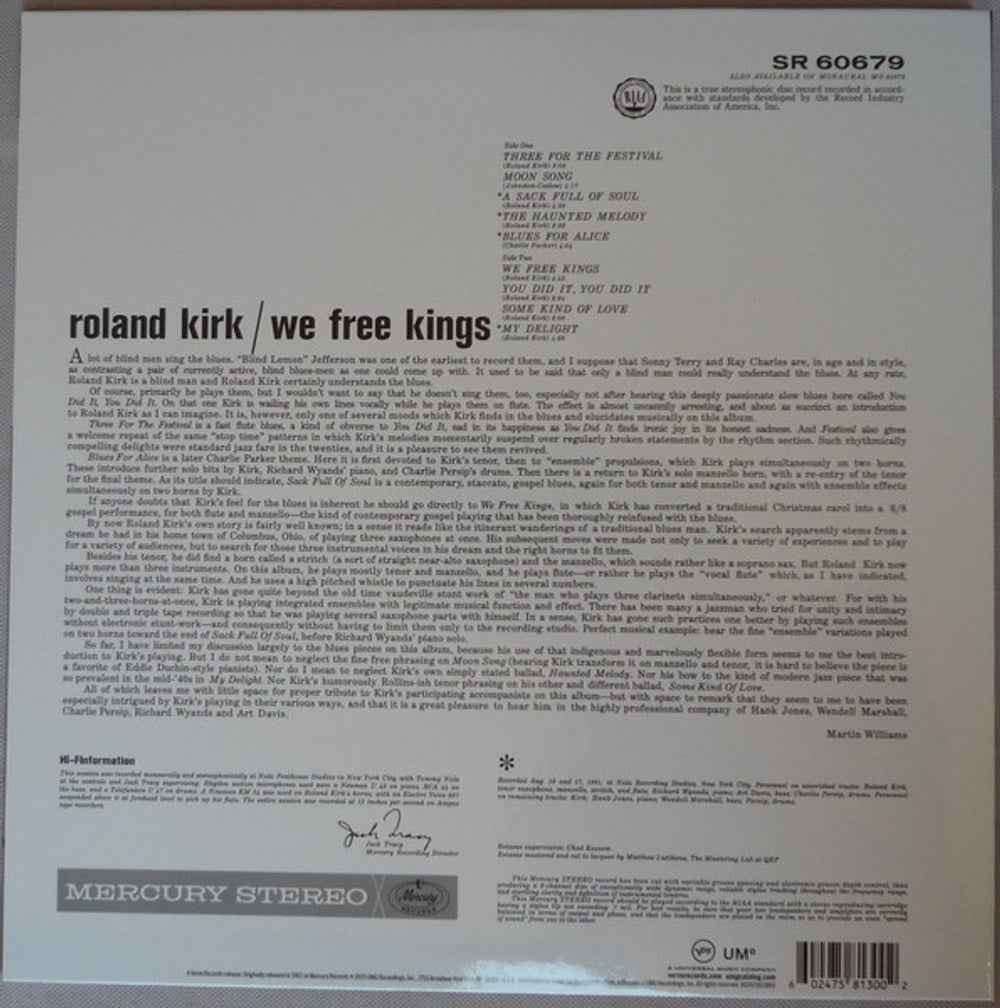 Label Disc: Roland Kirk – We Free Kings (Verve Acoustic Sounds Series, 180 Gram LP Vinyl) Vinyl LP | Relix