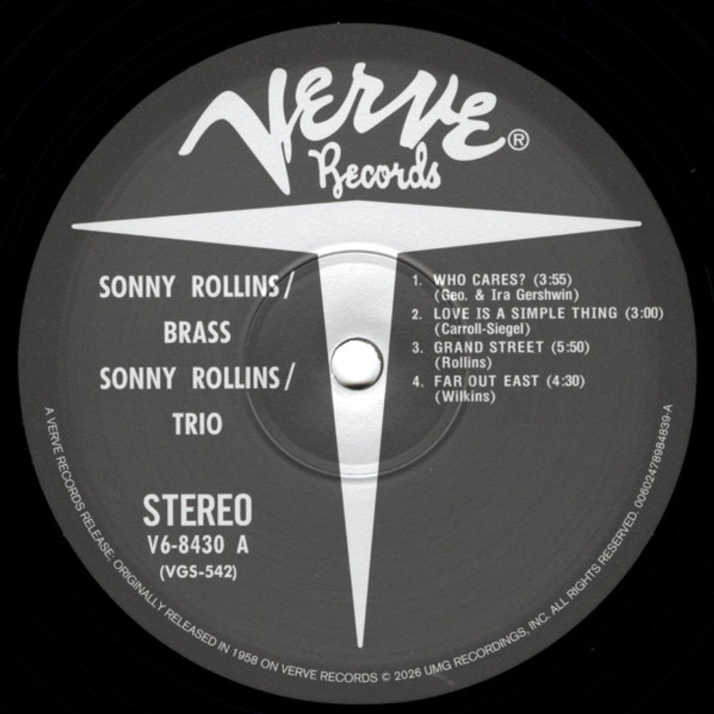Label Disc: Sonny Rollins – Brass/Trio (Verve Vault Series, 180 Gram LP Vinyl) Vinyl LP | Relix