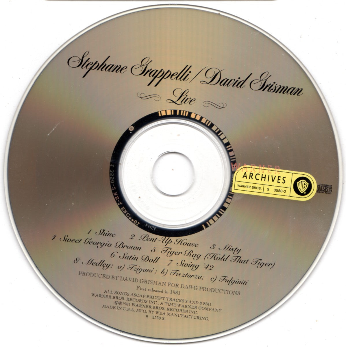 Label Disc: Stephane Grappelli & David Grisman – Live CD | Relix