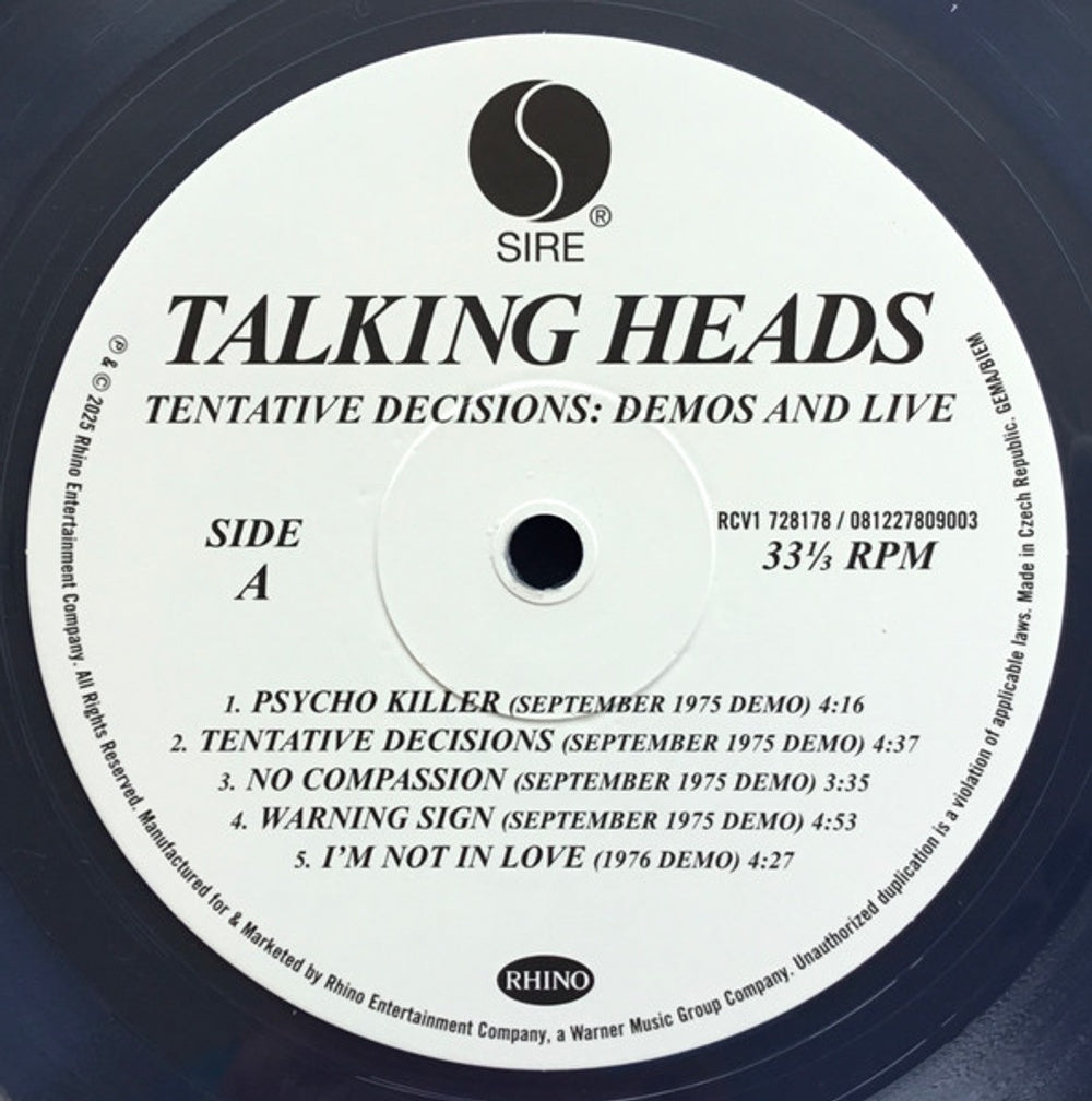 Label Disc: Talking Heads – Tentative Decisions: Demos & Live (RSD Black Friday 2025 LP Vinyl) Vinyl LP | Relix