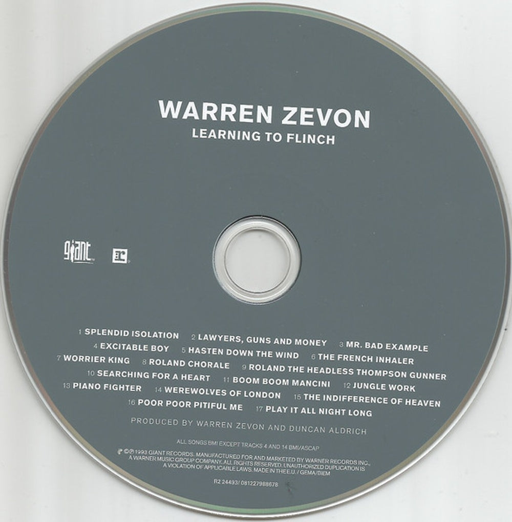 Label Disc: Warren Zevon – Learning to Flinch CD | Relix