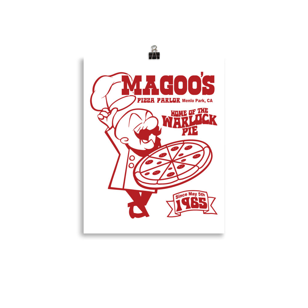 Magoo’s Pizza Parlor throwback poster featuring retro typography and classic pizza parlor design elements in warm tones