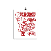 Magoo’s Pizza Parlor throwback poster featuring retro typography and classic pizza parlor design elements in warm tones