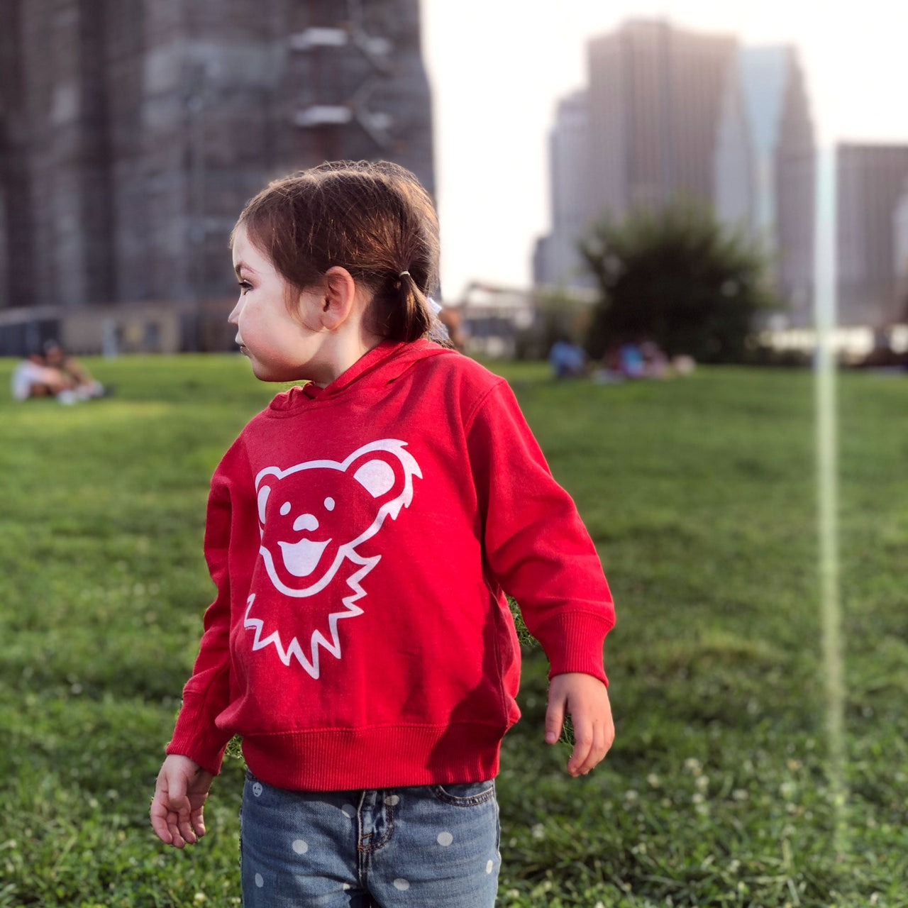 Toddler wearing Grateful Dead Dancing Bear Face hoodie front view