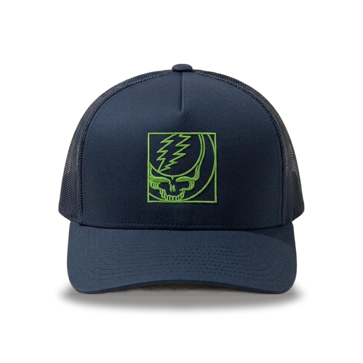 Embroidered Crop Stealie Trucker Hat in Navy — Officially licensed Grateful Dead Hat from Relix