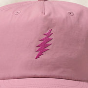 Close-up of the design on the Grateful Dead Embroidered Magenta Bolt Surf Hat - Bubblegum