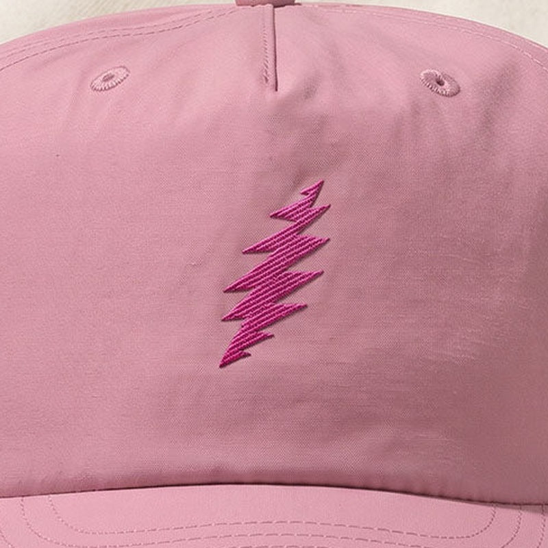 Close-up of the design on the Grateful Dead Embroidered Magenta Bolt Surf Hat - Bubblegum