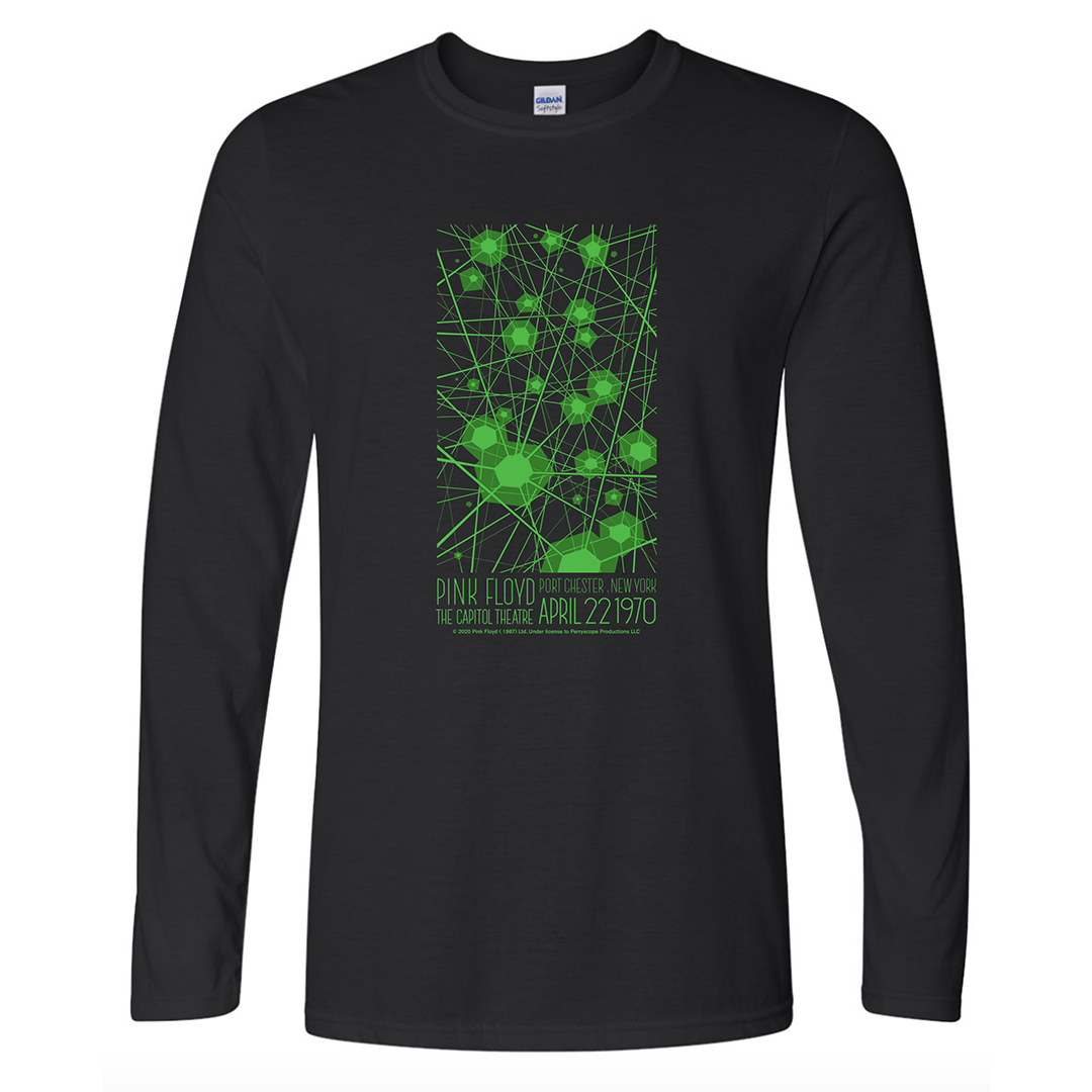 Pink Floyd throwback long sleeve event t-shirt front view featuring 4/22/1970 Capitol Theatre concert graphic