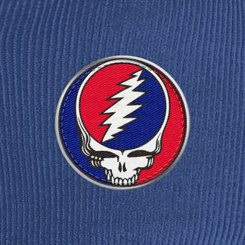 Close-up of the design on the Grateful Dead Embroidered Stealie Cord Rope Cap - Royal