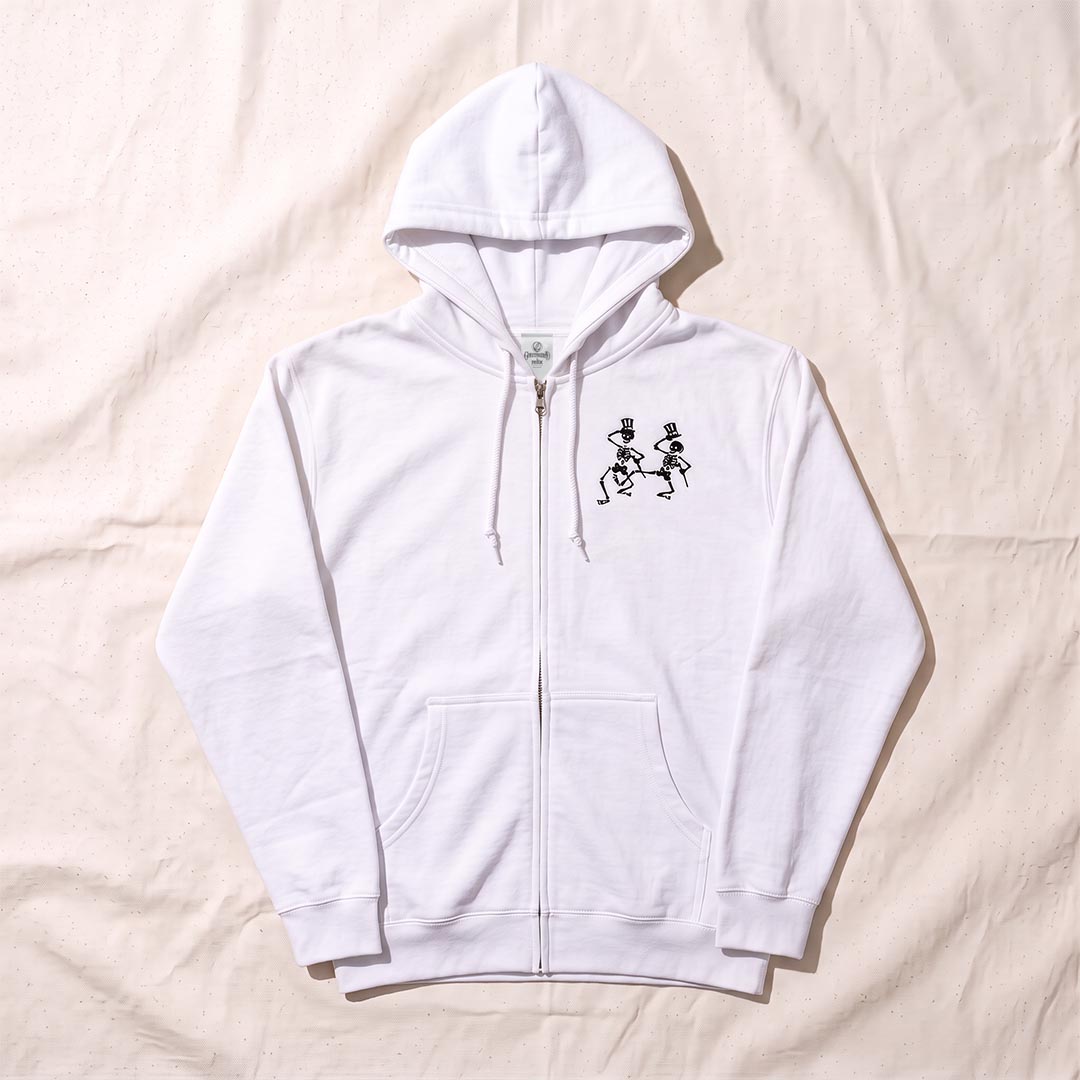 Grateful Dead Embroidered Dancing Skeletons Hoodie - White
