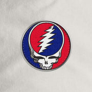 Close-up of the design on the Grateful Dead Embroidered Stealie Surf Rope Cap - Off-White