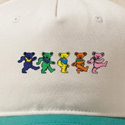 Close-up of the design on the Grateful Dead Dancing Bears Two-Tone Hat - Natural/Teal
