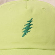 Close-up of the design on the Grateful Dead Embroidered Teal Bolt Surf Hat - Citrus