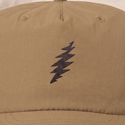 Close-up of the design on the Grateful Dead Embroidered Bolt Surf Hat - Camel