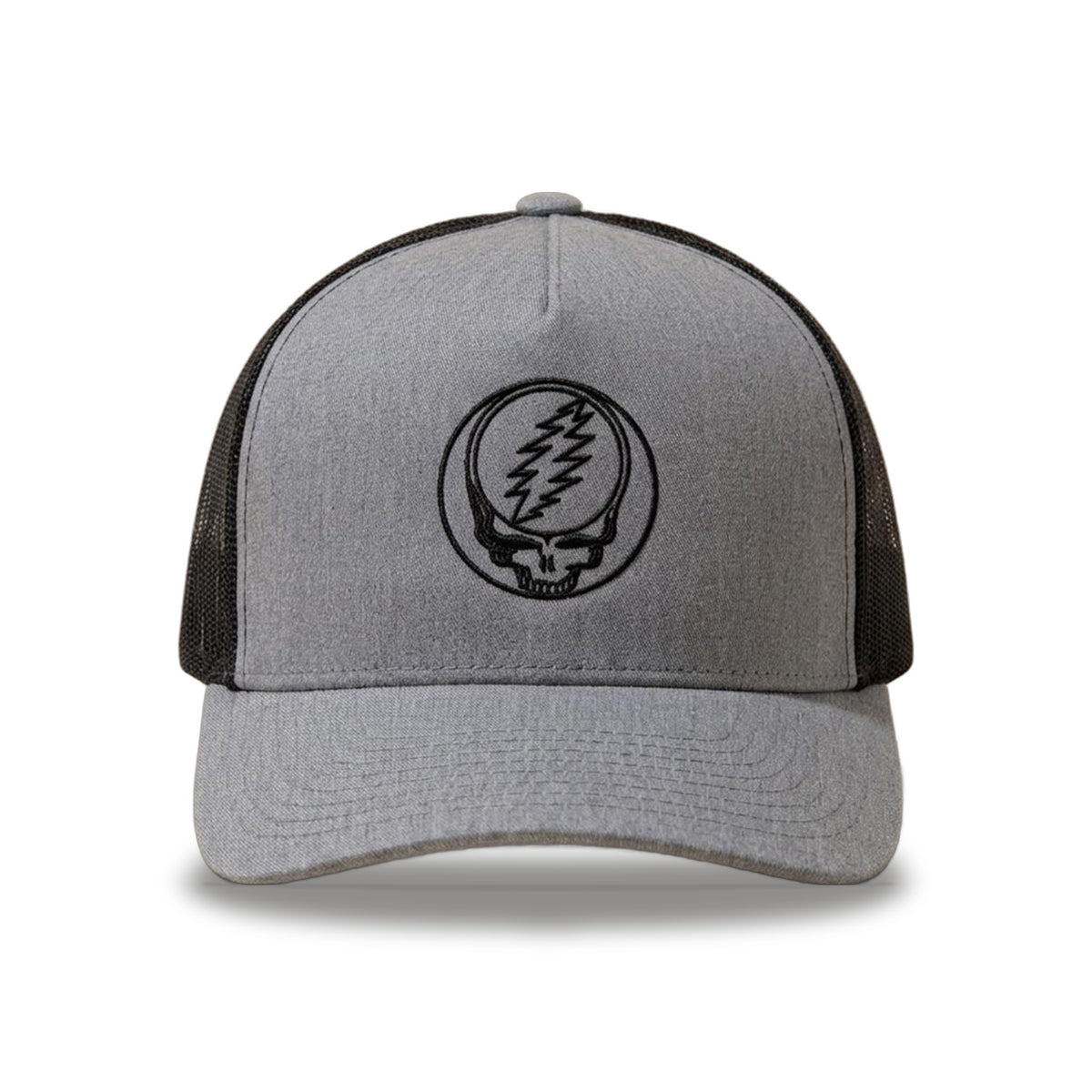 Embroidered Stealie Trucker Hat in Heather Black — Officially licensed Grateful Dead Hat from Relix