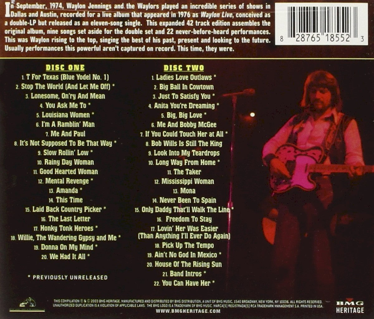 Waylon Jennings – Waylon Live (2-CD) – Back Cover – Relix – 1200x1200px