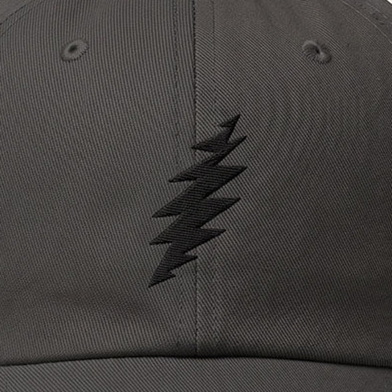 Close-up of the design on the Grateful Dead Embroidered Black Bolt Dad Hat - Black