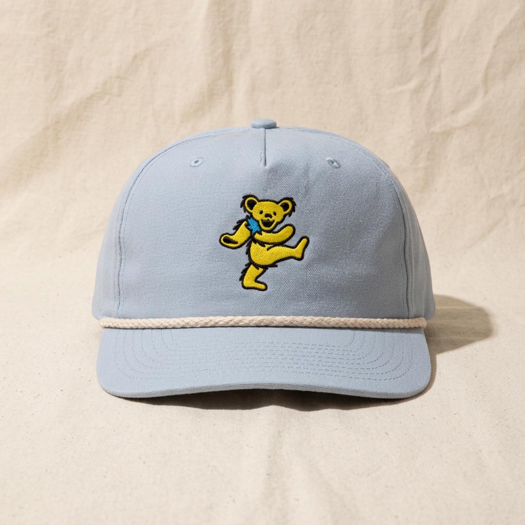 Grateful Dead Embroidered Yellow Bear Rope Hat - Powder Blue