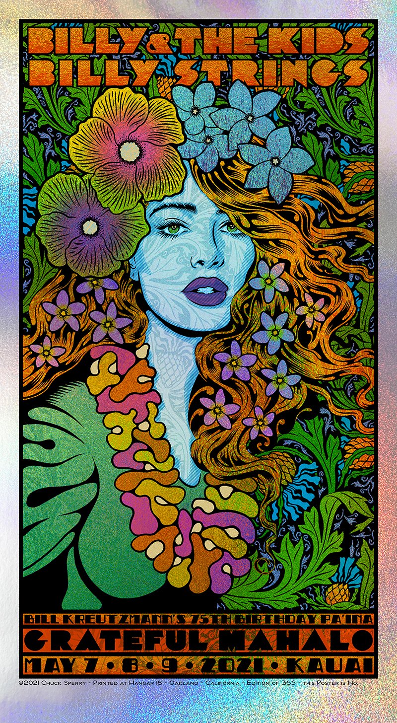Grateful Mahalo Sparkle Foil Poster by Chuck Sperry