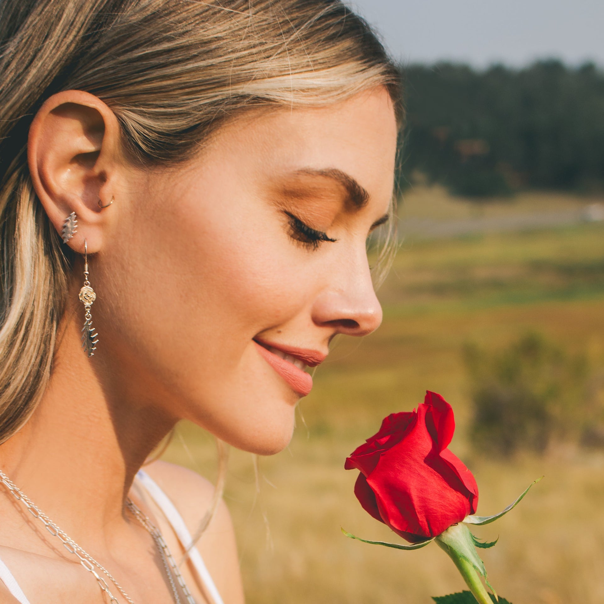 Scarlet Fire Stud Earrings | Silver