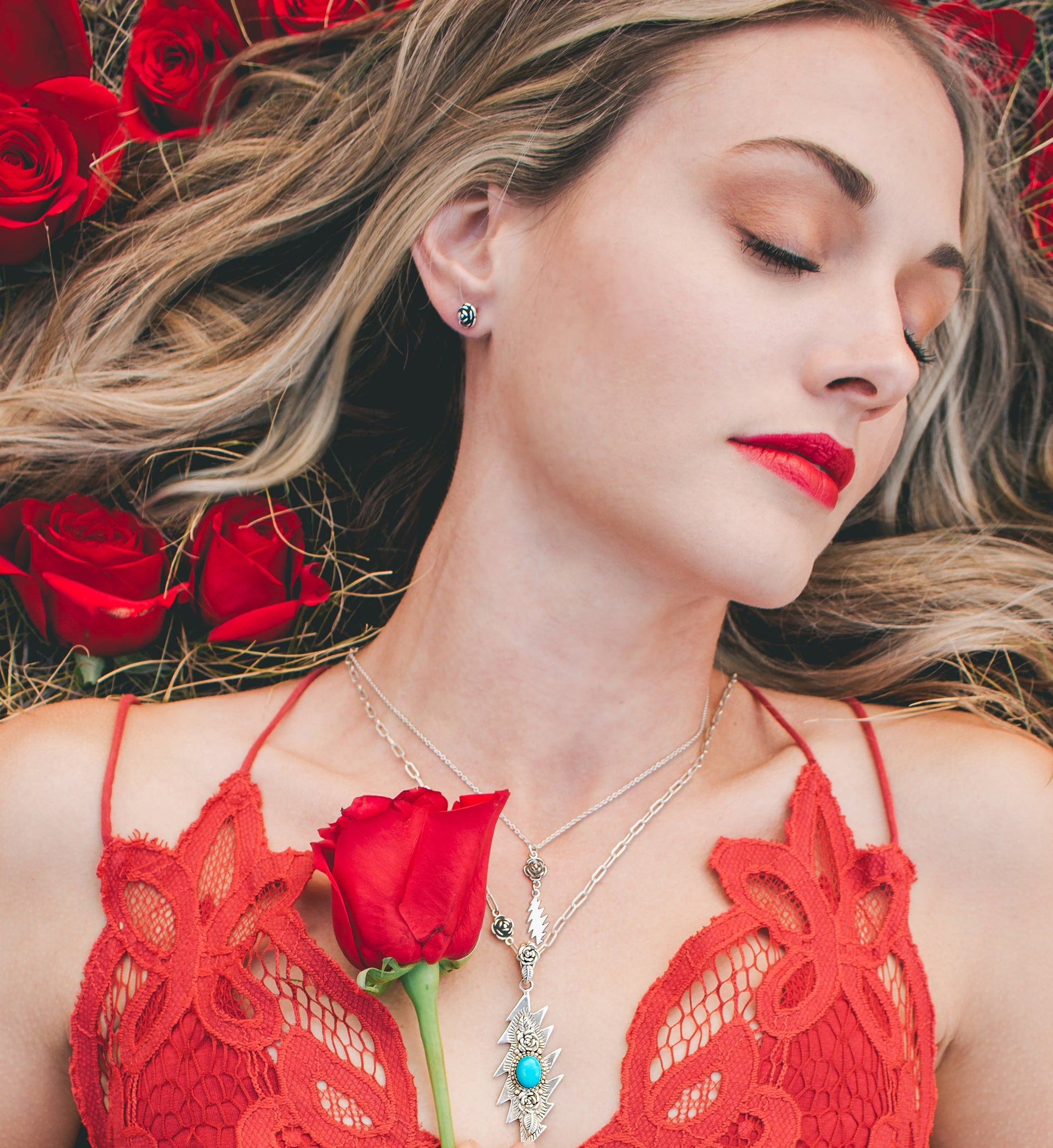 Scarlet Fire Stud Earrings | Silver