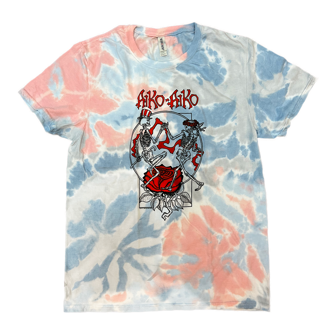 Aiko Aiko Throwback Tie-Dye T-Shirt with retro-style Grateful Dead-inspired graphic on spiral tie-dye pattern