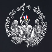 Close-up of I’d Rather Be at a Dead Concert graphic with distressed lettering and vintage style