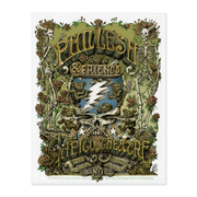 Phil Lesh & Friends Oldgold variant poster by David Welker from March 2023 featuring rich gold tones and surreal, abstract landscape design