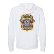 Back view of Phil Lesh & Friends Stealie zip-up hoodie with full back graphic and band name