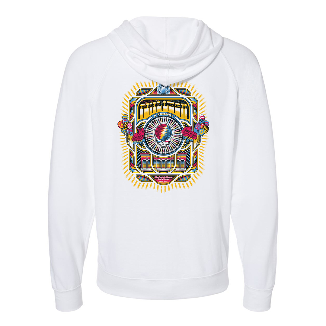 Back view of Phil Lesh & Friends Stealie zip-up hoodie with full back graphic and band name