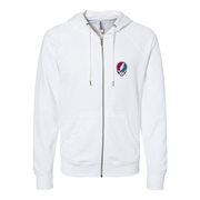 Phil Lesh & Friends Stealie zip-up hoodie front view with Steal Your Face logo on chest