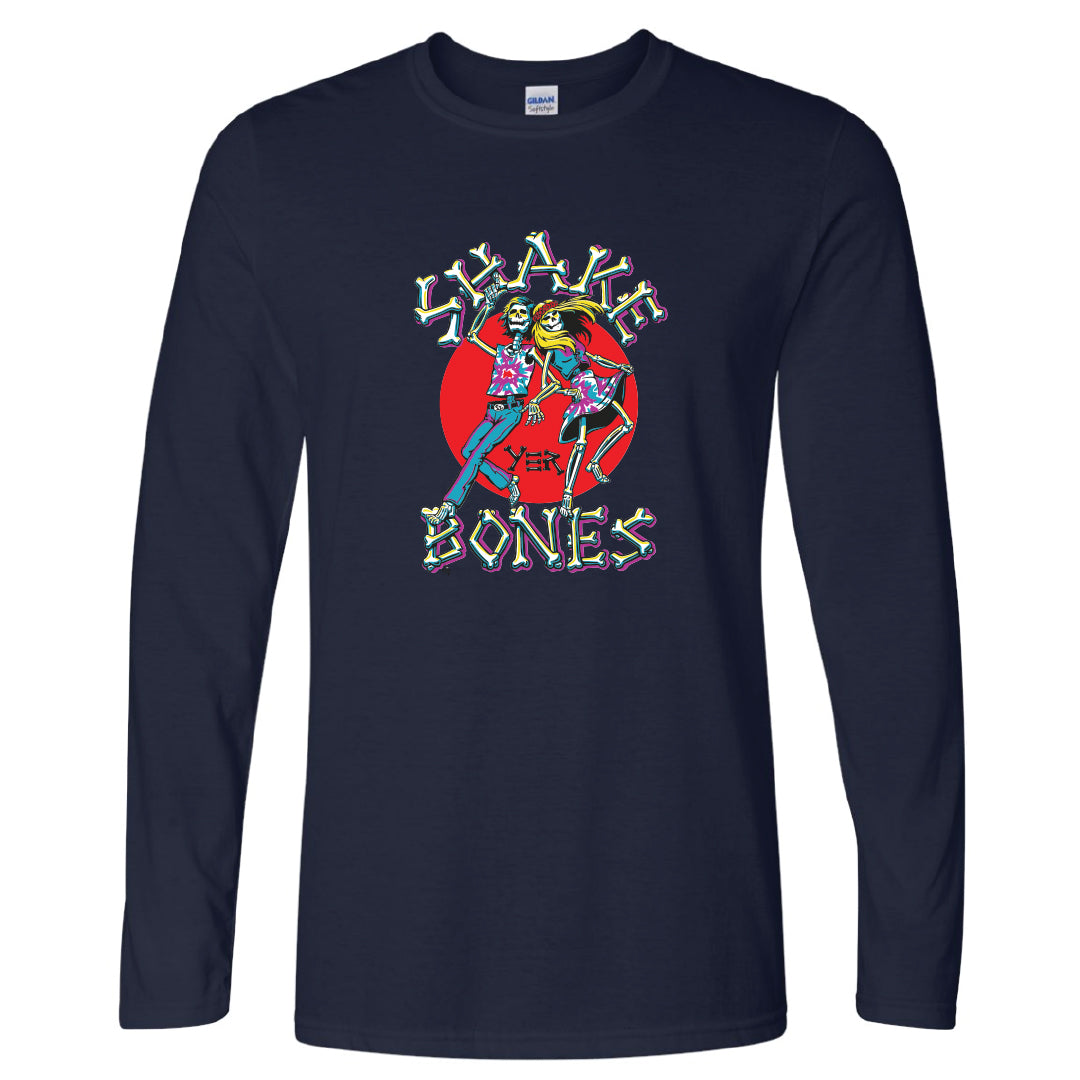 Shake Yer Bones Throwback Long Sleeve Shirt in navy with retro Grateful Dead-inspired graphic