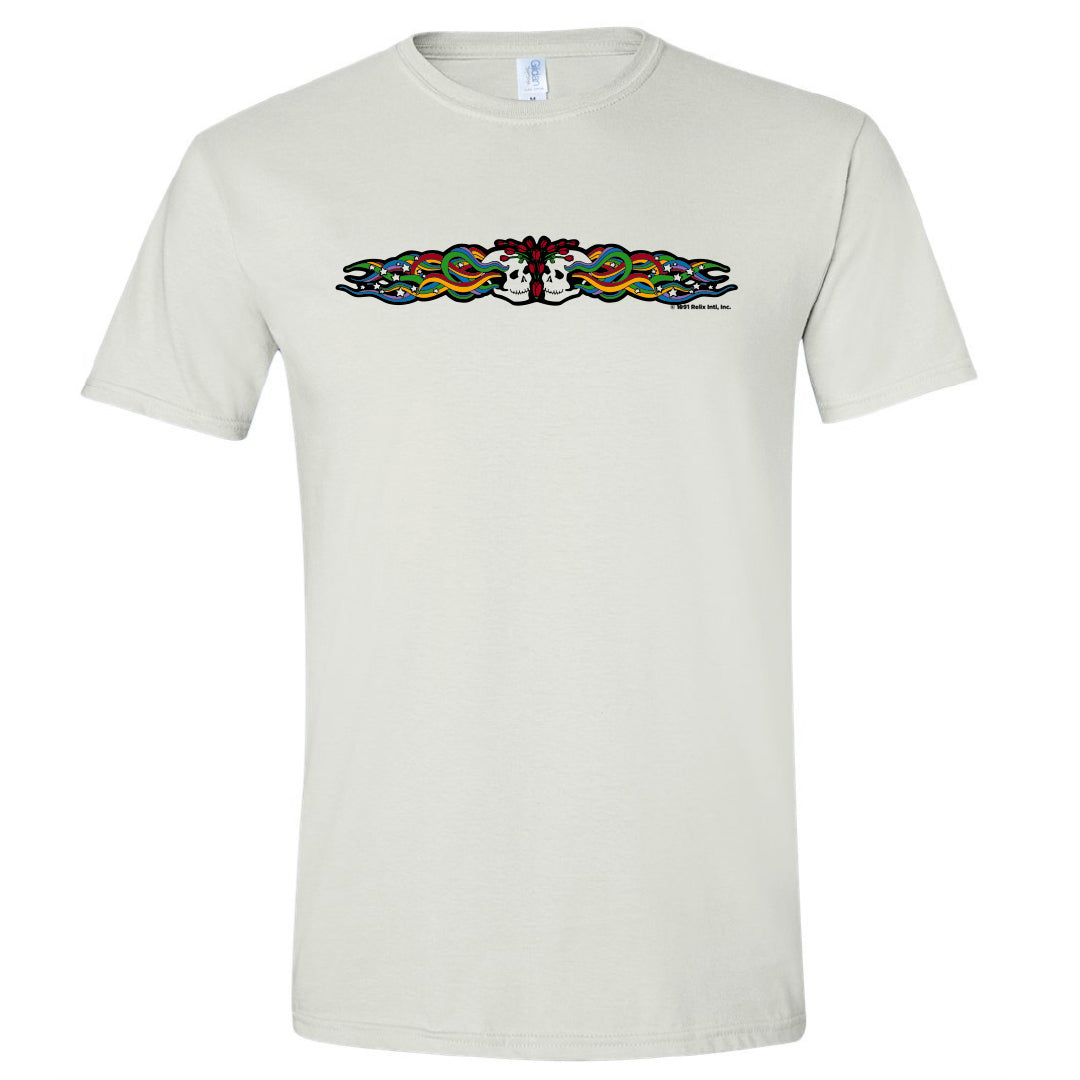 Twin Skulls throwback t-shirt front view featuring vintage-style twin skulls graphic